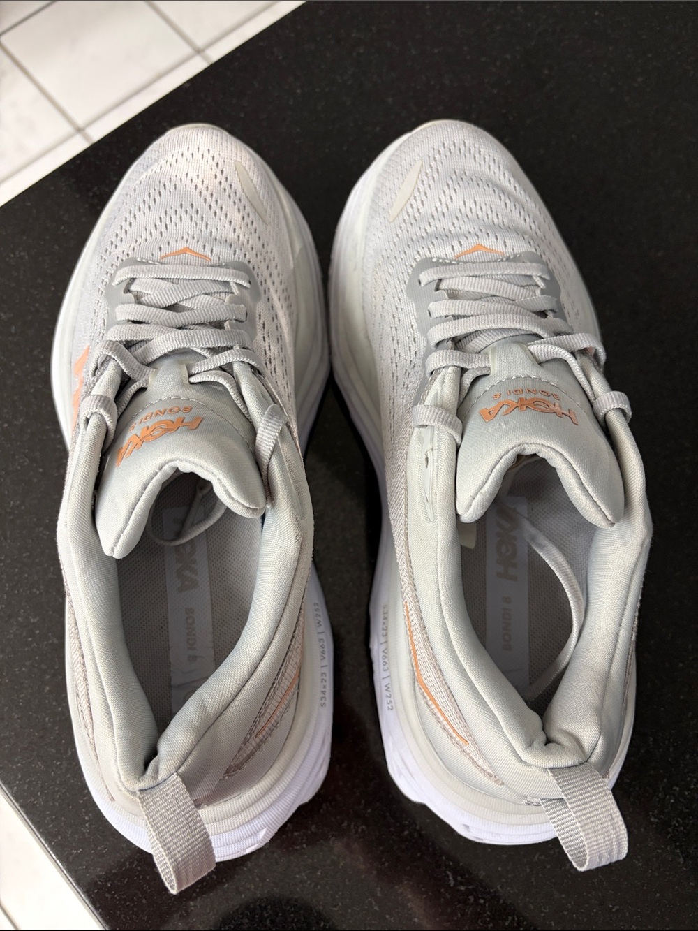 Hoka Women's Light Gray Running Shoes with Peach Logo - Picture 5 of 8